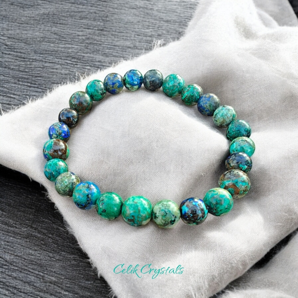 Genuine Azurite Bracelet 7-8mm Crystal Beads Authentic Stones